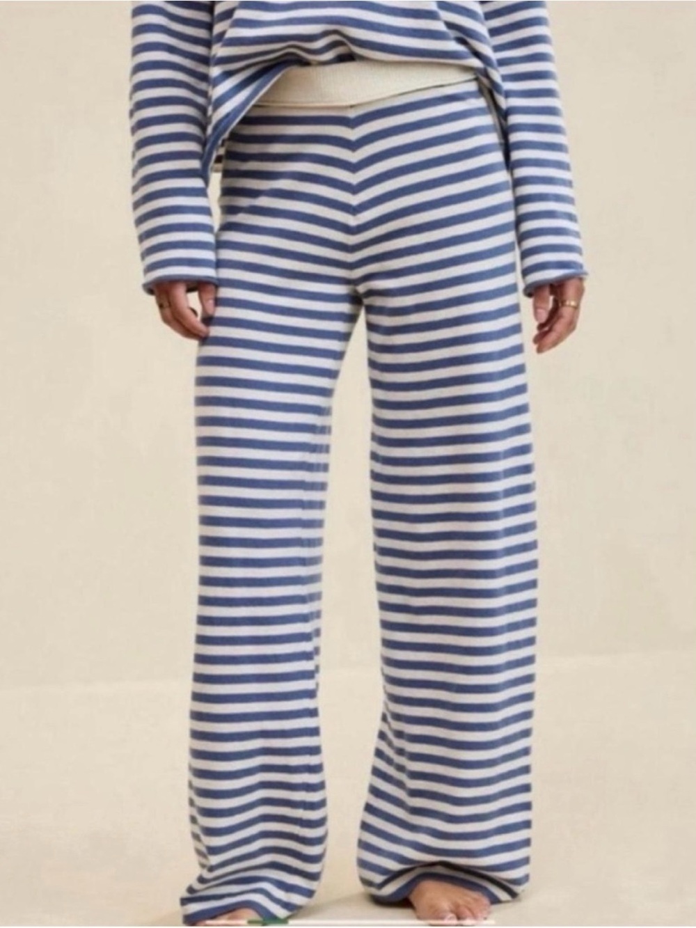 aerie Blue & Cream Striped Wide-Leg Knit Pants